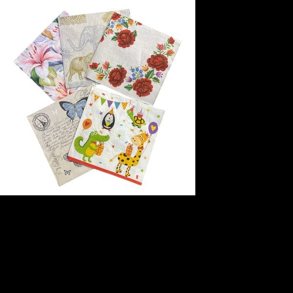 SERVILLETAS DEC. DE PAPEL VARIOS MOD. PAQUETE C20 PZA